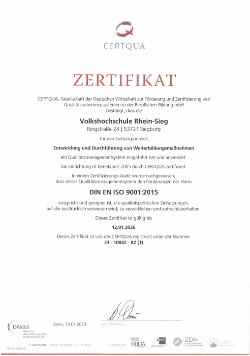 DIN ISO 9001-2015 Zertifikat