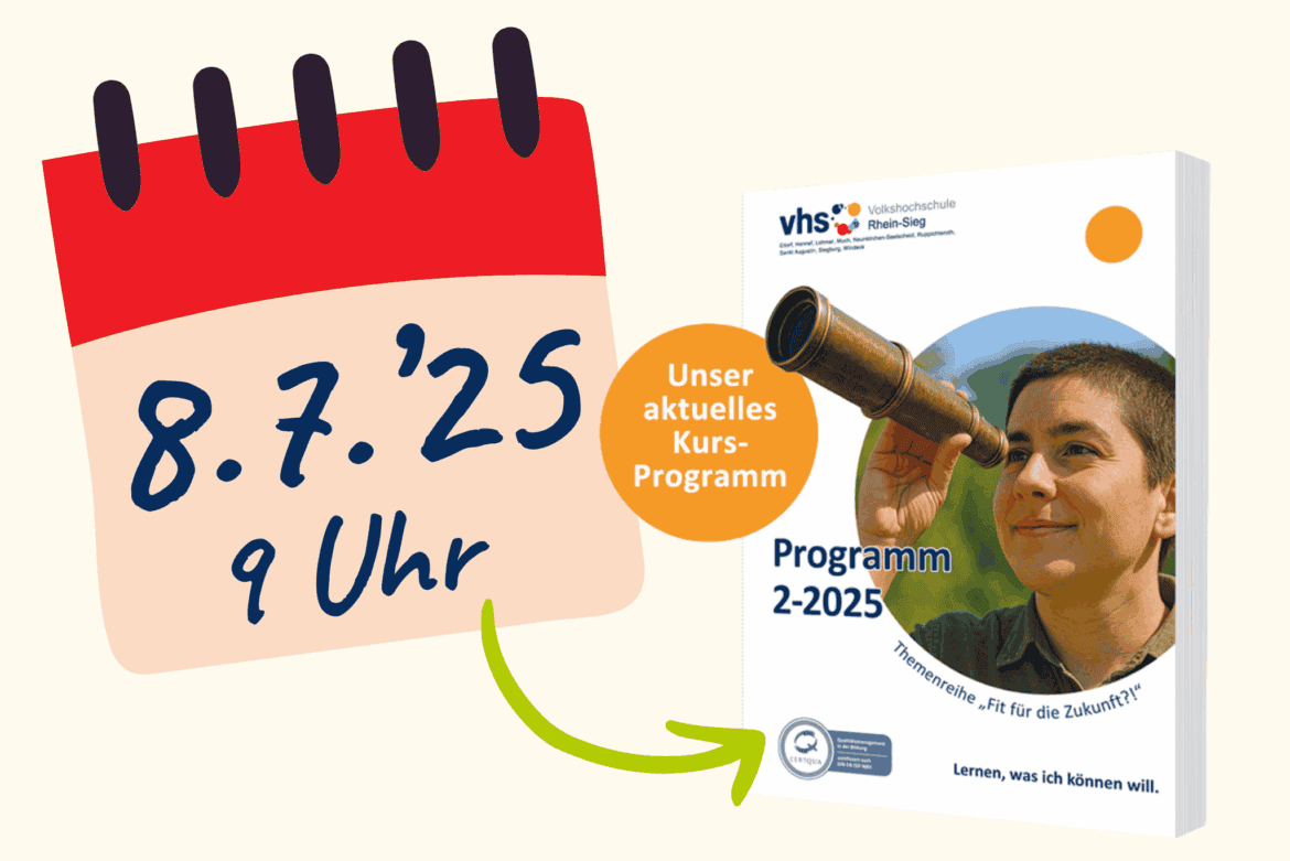 vhs-Programmhefttitel 252 liegt auf Kalendereintrag 8.7.25